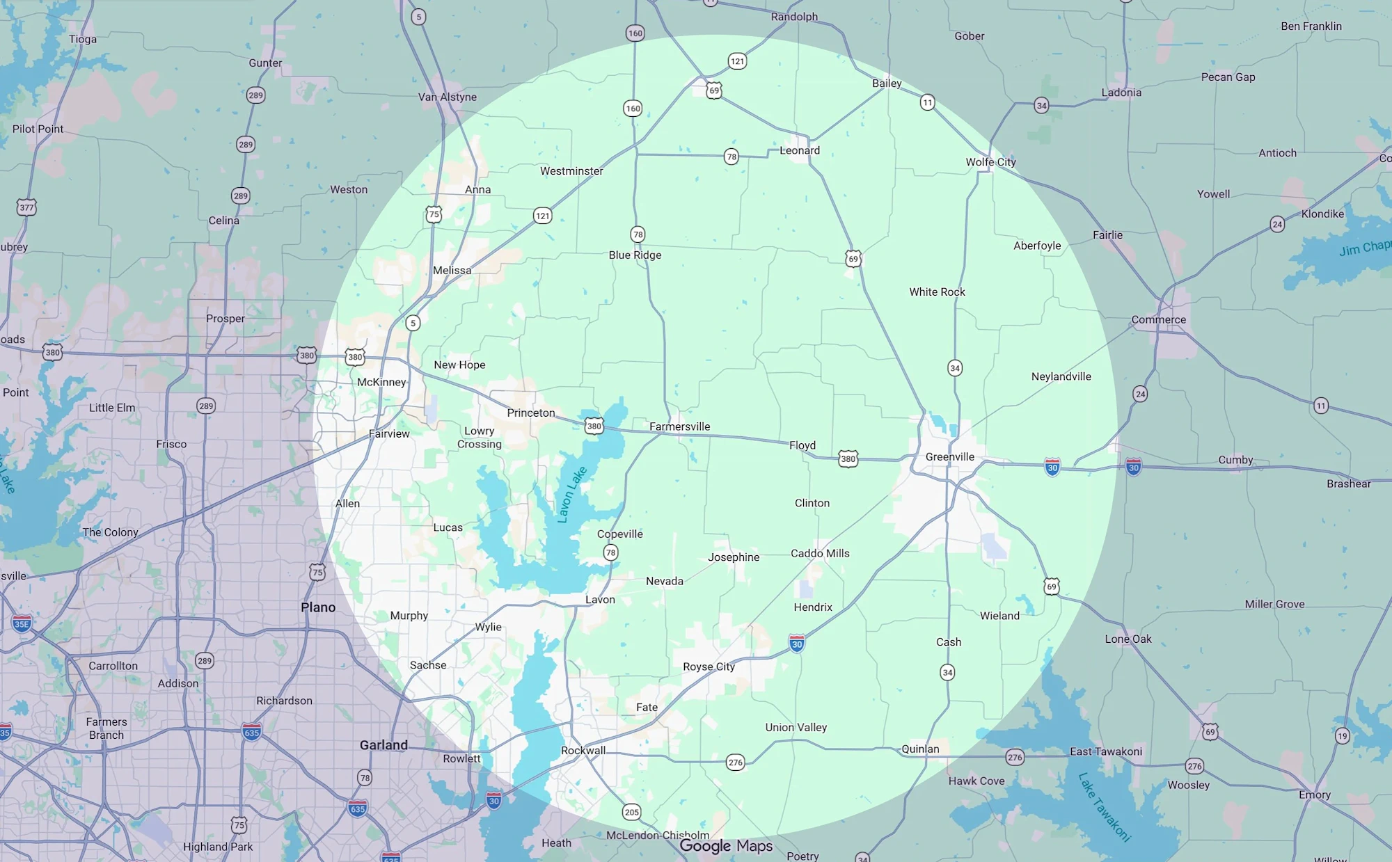 A map highlighting Tree Brothers' service area.